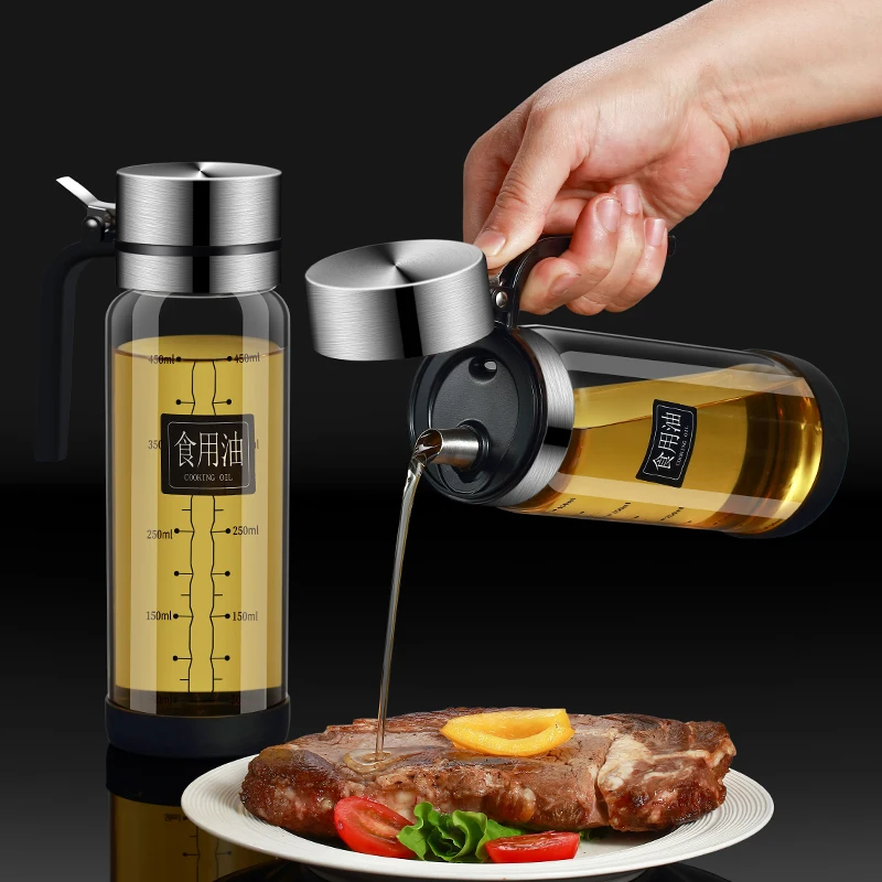 Bottiglia di olio vaso di olio di vetro serbatoio a tenuta stagna cucina bottiglie di salsa di soia vasi di aceto Set di strumenti di condimento di coperchio a scatto per uso domestico