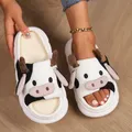 Pantofole con plateau in lino donna Home Cute Elegant Designer Shoes Ladies 2024 Trend Cow Cartoon