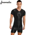 Tuta da uomo Sexy lucida manica corta con cerniera tuta elasticizzata costume intero costumi da