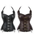 Nero marrone dimagrante Body Shapewear donna Punk Rock Faux Leather Halter corsetto Bustier Basques