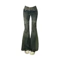 American Retro Flare Jeans vita bassa Slim fasciatura Bell Bottoms donna moda blu Denim pantalone