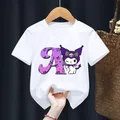 Kuromi t-shirt abbigliamento lettera A-Z bambino top a maniche corte Sanrio Summer Girls Cotton Soft