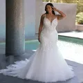 Spaghetti Straps abiti da sposa per le donne Plus Size Tulle con scollo a v tromba abito da sposa in