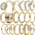 The New Sparkling Zircon Princess Crown Wishbone Love Ring Original Pandora Ring Lady High End DIY