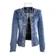 Elegant Diamonds Denim Jackets Women Vintage Jeans Jacket Ladies Spring Autumn outerwear Slim Casual