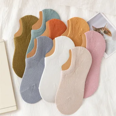 5 Pairs/Lot Women's Socks Summer New Solid Color Invisible Low Cut Socks Female Multipack Plain No Show Socks Anti-slip