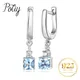 Potiy Total 1.73ct Cushion Natural Sky Blue Topaz Dangle Drop Earrings 925 Sterling Silver for Women