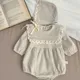 2024 New Spring Children Clothes Toddler Baby Girls Romper+Hat Long Sleeved Corduroy Lace Splicing