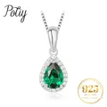 Potiy Pear Simulated Nano Emerald 925 Sterling Silver Pendant Necklace no Chain Women Gemstone