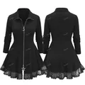 ROSEGAL Plus Size Full Zipper Ribbed Floral Lace Trim Jacket Black New Women Spring Autumn Casual