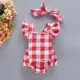 Newborn Summer Comfortable Crawling Clothes With Red Checkered Flying Sleeves Big Bow Wrapped