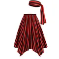 Fashion Black Red Color Block Stripe Half Skirt Women's Irregular Hem Elastic Waist Cosplay Pirate