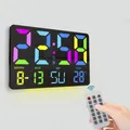 RGB Rainbow Digital Wall Clock Large LED Display Alarm Clocks With Snooze Remote Control Automatic