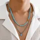 Salircon Punk Simple Silver Color Metal Box Chain Necklace Bohemian Blue Stone Beads Beaded Necklace