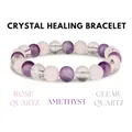 Crystal Healing Bracelet Amethyst Clear Quartz Rose Quartz 8 mm Round Healing Crystals (Stretch
