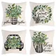 Leaves Check Truck Print Cushion Cover 45x45cm Living Room Sofa Decor Throw Pillow Case Peach Skin