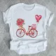 Women Shirt Print Bike Flower Summer T-shirts Female Graphic T Top Short Sleeve Love Valentine's Day