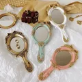 1pcHandheld Mirror Vanity Makeup Mirror Travel Portable Oval Embossed Rose Mirrors Decorative Desk