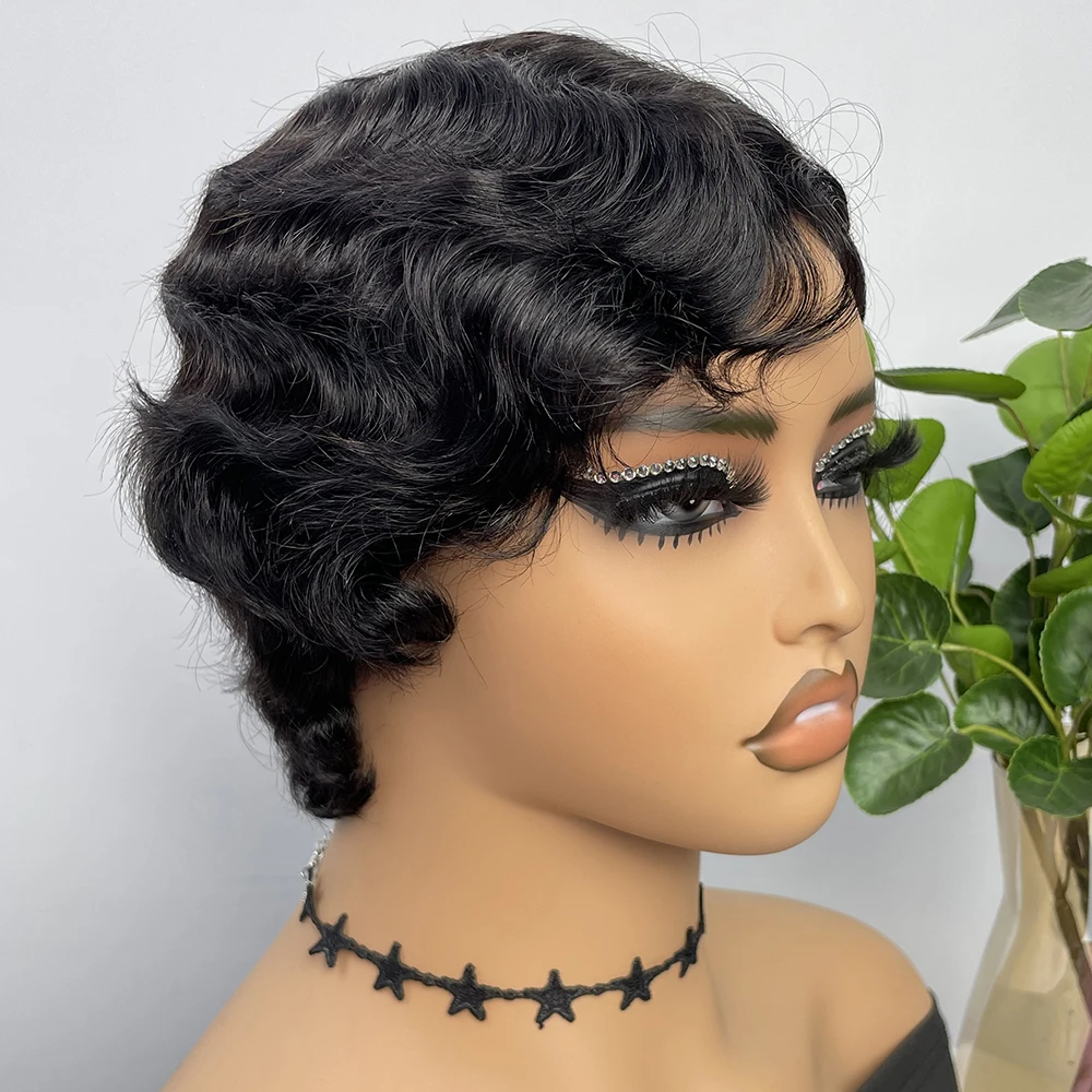 Parrucche corte Parrucche per capelli umani per le donne Parrucca per capelli umani con taglio pixie Parrucca per capelli umani Colore naturale Parrucca per capelli umani Sans Colle fatta a macchina
