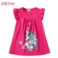 DXTON Summer Girls Dresses Unicorn Children Flying Sleeve Dress Cartoon Toddlers Casual Straight