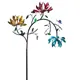 Large Metal Wind Spinner with Three Spinning Flowers Butterflies Windmill Wind Sculpture for Outdoor