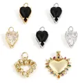 1pc New Copper Charms Valentine's Day Gold Color Heart Rhinestone Pendant DIY Necklace Earrings For