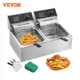 VEVOR 12L 5000W Electric Deep Fryers Dual Tanks with Dual Basket & Lid Double Deep Fat Fryer