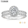 TIGRADE 1.5CT 925 Sterling Silver Cubic Zirconia Bridal Rings Sets Oval Cut CZ Engagement Rings