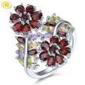 Natural Red Garnet Sterling Silver Rings 4.5 Carats Genuine Multicolor Gemstone Women Gorgerous Fine