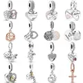 Pink Heart & Mum Firefly Daughter & Mother Heart Candle Pendant Beads 925 Sterling Silver Charms Fit