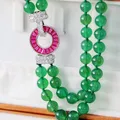 New natural emerald glass double layer necklace micro inlay zircon pendant necklace long sweater