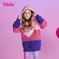 VIKITA Girls Hoodies for Autumn Spring Kids Fleece Hooded Sweatshirt Girls Heart Design Striped