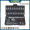 46pcs Car Repair Tool Kit with Case 1/4 Inch Drive Socket Ratchet Torque Wrench Set Screwdriver Bit