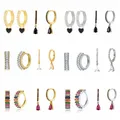 BOAKO S925 Sterling Silver Enamel Jewelry Set Geometric Rainbow Crystal Dangle Oil Drip Earrings For