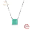 YANLOK 100% 925 Sterling Silver Paraiba Tourmaline Suqare Stone Pendant Necklace for Women Wedding