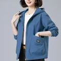 Middle-Aged Mother's Hooded Short Jacket Women's 2024 Spring Autumn New Loose Outwear S-5XL Women