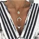 Vintage Silver Color Eye Moon Bull Head Multi Layer Necklace for Women Geometric Layered Necklace