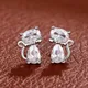Huitan Silver Color Cat-shaped Stud Earrings for Girls with Crystal CZ Exquisite Animal Earrings