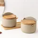 Japanese Style Ceramic Seasoning Jar Bamboo lid Spice jar With Spoon Kitchen Sugar Salt Spices