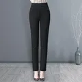 Lady Fall Trousers Casual High Waist Pockets Pencil Pants Slim Fit Stretch Tummy Control Women
