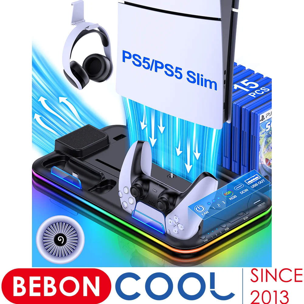 For PS5 Slim Cooling Stand PS5 cooling Station RGB Charging Base Dual Controller Charger Dock Station For Sony Playstation 5