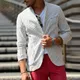 Men Lapel Long Sleeve Suit Coat Striped Print Pockets Buttons Placket Formal Business Blazer Thin