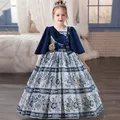4-12 year old girl's chiffon retro princess dress floral embroidery long dress banquet host