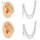 ZS 20G 2Pcs/lot Heart Moon Double Layer Chain Stainless steel Ear Chain Moon Spike Crystal Ear Stud