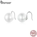 Bamoer 925 Sterling Silver Quality Round Shell Pearl Stud Earrings Platinum Plated Earrings for