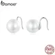 Bamoer 925 Sterling Silver Quality Round Shell Pearl Stud Earrings Platinum Plated Earrings for