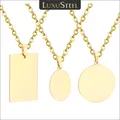 LUXUSTEEL Simple Tag Pendant Necklace For Women Men Stainless Steel Round Coin Disc Square Charm