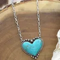 Vintage Heart Necklace Imitation Turquoise Stone Pendant Necklaces for Women New Bohemia Style