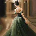 Lily abiti formali lucidi verde scuro con scollo A V abito da festa con spalle scoperte per il