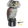 Fake Owl Decoy Plastic Owl Scarecrow Sculpture with Rotating Head and Sound for Garden Yard Bird
